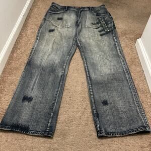 Vintage Akademiks Baggy Jeans Y2K Size 40x34 Distressed Embroidered